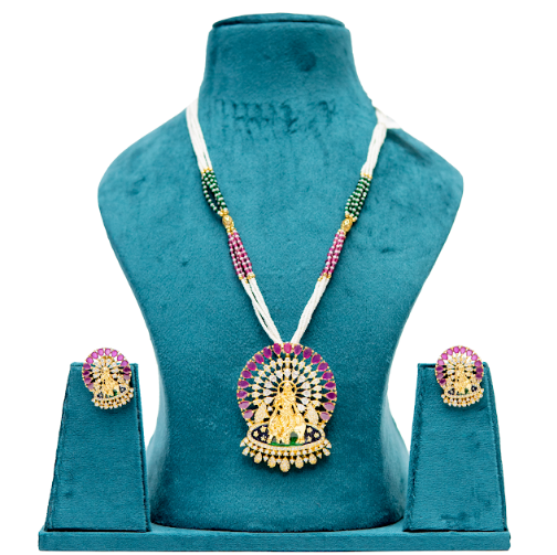UffbyIsha Temple-Inspired Long Necklace Set with Deity Pendant